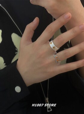 复古做旧金色十字戒指男款开口可微调单身食指戒S情侣款嘻哈风指