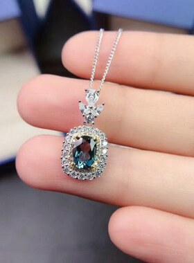 伦敦蓝日韩女纯银天然水晶新款S9宝石吊坠送女友气质25托帕石项链