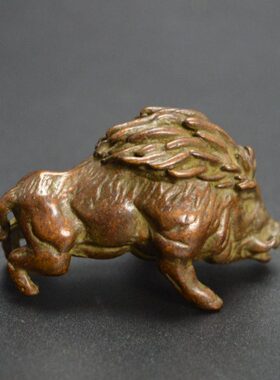 实心铜野猪口袋版黄铜仿古铜器工艺品古玩茶宠摆设手把件把玩铜器