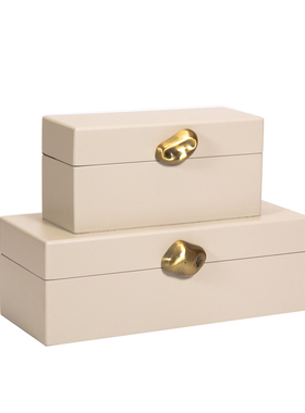 现代新中式木质漆器金属扣装饰盒C摆件样板间书房卧室收纳盒首饰