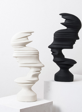 黑白哑光抽象人物摆件q现代简约售楼部酒店玄关电视柜树脂大装饰