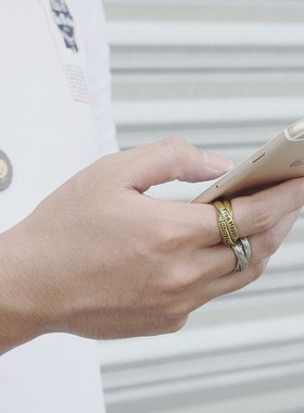 欧美复古钛钢戒指男三q套圈个性戒指女信仰字母情侣对戒时尚潮配