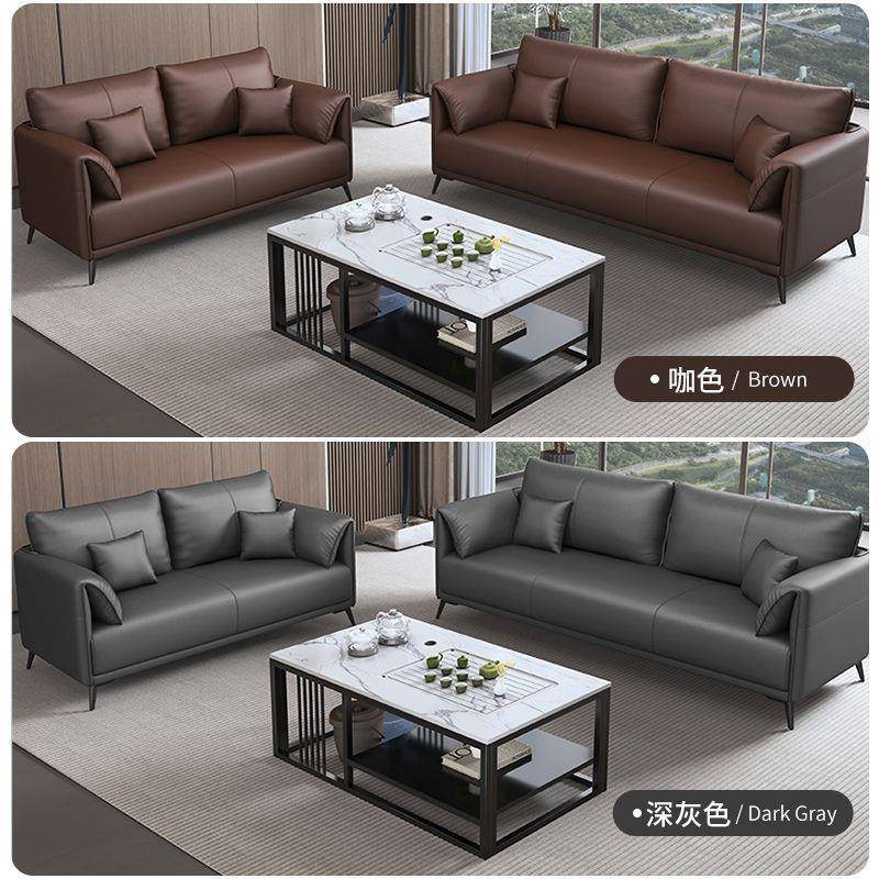 酒店沙发茶几组合套装极简中式商务办公会客接待洽谈猫爪皮沙发 - 图0