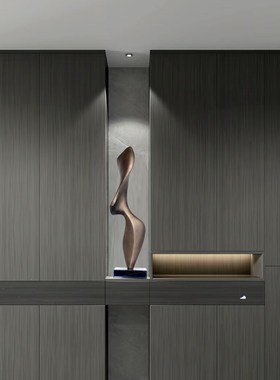 创意玄关柜雕塑摆件软装s饰品售楼处客厅轻奢抽象几何玻璃钢艺术