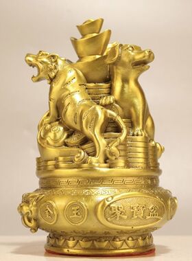 纯铜三合局摆件聚宝盆十二生肖工艺品贵人家居柜台装饰品摆