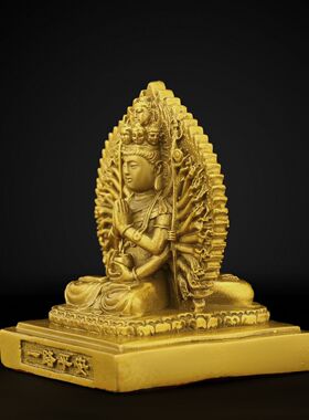 纯铜千手观音摆件黄铜双面观世音菩萨佛像一路平安车载家居装饰品