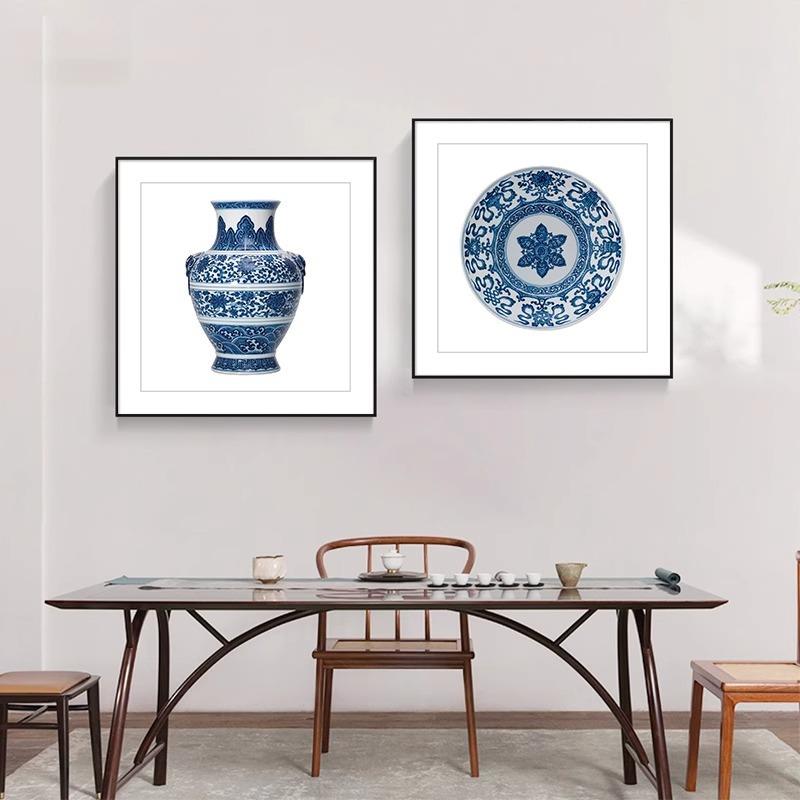 青花瓷装饰画客厅书房饭店火锅店挂画青釉瓷器花瓶陶瓷中国风壁画 - 图1
