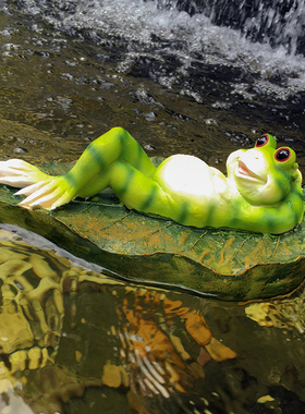 户外花园装饰 庭院创意假山水景鱼缸鱼池装饰造景X浮水青蛙摆件