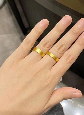 古法金包银e平底戒指女四方平安指环情侣磨砂素圈对戒送男女友礼