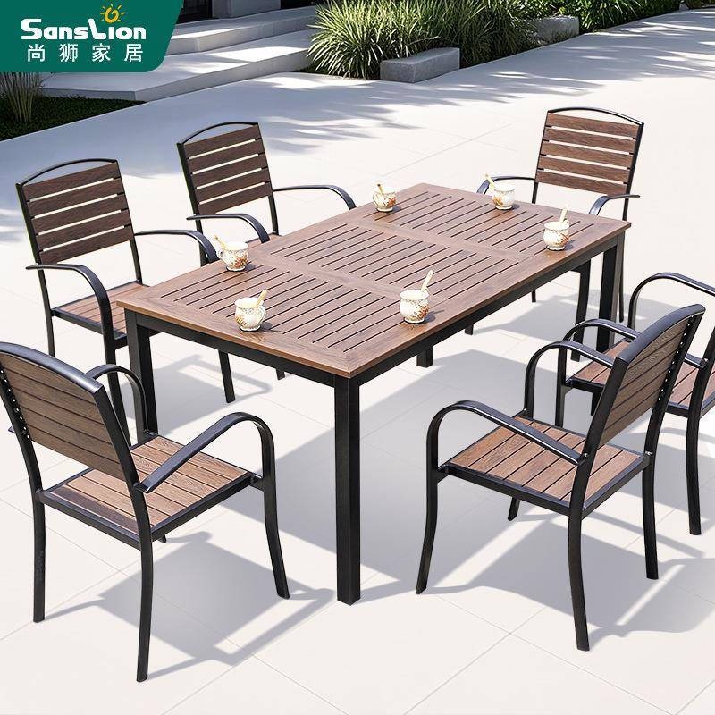 户外塑木桌椅庭院花园室外咖啡厅桌椅奶茶店桌椅防腐木塑木桌椅子 - 图0