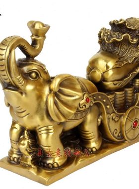 真古意 大象摆件黄铜大象拉白菜摆件吸水吉祥象家居装饰品摆件