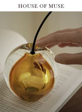 缪斯家 桃运连连/手工琉璃樱桃摆件客N厅玄关琥珀色玻璃装饰