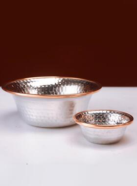 藏式供水杯红铜供奉杯八供杯格桑花供水碗室内佛堂白铜包平底摆件