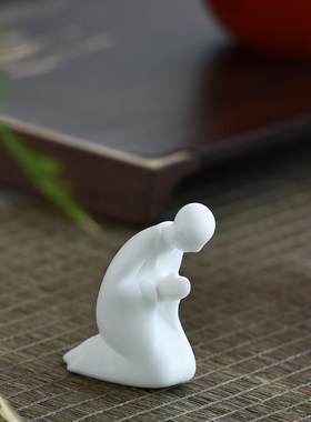 盆景小摆a件禅意小僧和尚陶瓷白瓷人物佛系微景观装饰品家居摆设