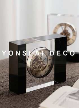 北欧简约水c晶钟中古座钟银芯家用时钟书桌玄关客厅样板间装饰摆