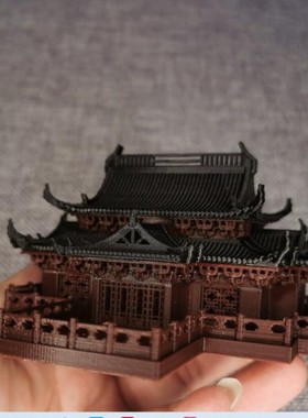 静观吾界  古代建筑模型 大z雄宝殿摆件微景观假山上的小摆件模型