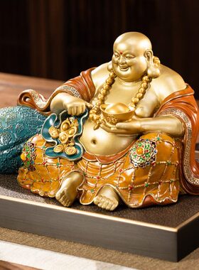朱炳仁铜 笑纳百福弥勒佛摆件布袋招财钱袋子客厅玄关装饰