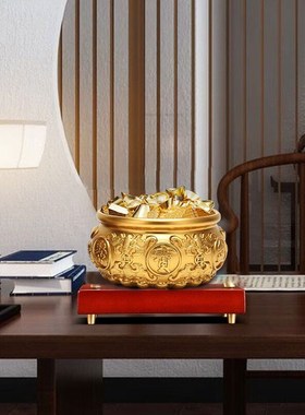 锦伴聚宝盆c纯黄铜聚财进宝铜缸聚宝盆招财摆件客厅办公室聚宝盆