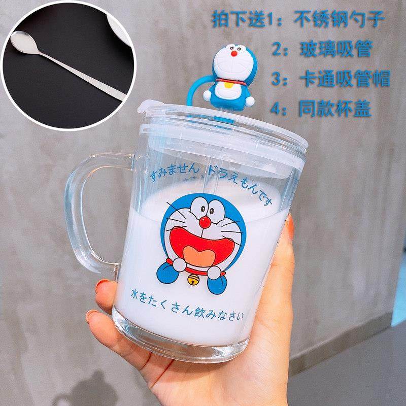 【五件套】家用儿童可爱牛奶带吸管刻度女学生早餐玻璃杯可微波炉,淘宝优惠券,粉丝福利购,淘宝优惠卷