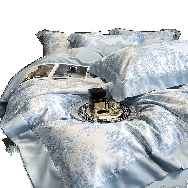 100支天丝四件套夏季冰丝床单被套轻奢北欧风床笠三件套被罩枕套 - 图3