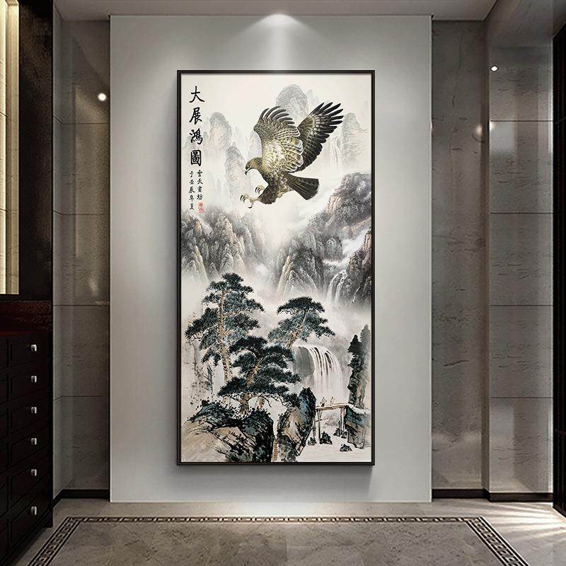 新中式玄关装饰画办公室墙画大气走廊中国风高山流水茶楼古典挂画,淘宝优惠券,粉丝福利购,淘宝优惠卷