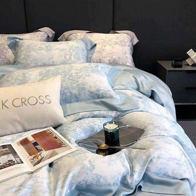 100支天丝四件套夏季冰丝床单被套轻奢北欧风床笠三件套被罩枕套 - 图2