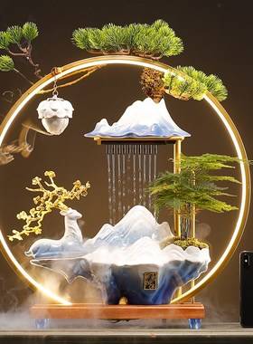 流水生财招财摆件创意p循环水家居办公室桌面乔迁开业礼品礼盒装