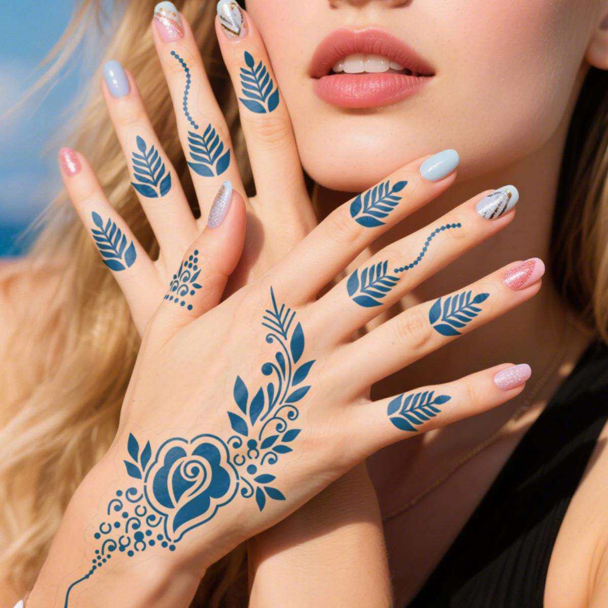 印度进口热销蓝色海娜膏印度纹身贴颜料安全植物自然色防水持久 - 图2