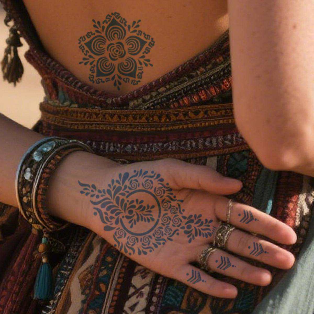 印度进口热销蓝色海娜膏印度纹身贴颜料安全植物自然色防水持久 - 图1