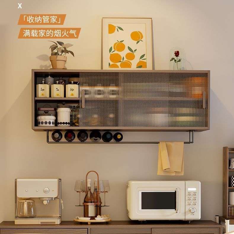 实木吊柜上墙壁柜家用橱柜挂墙面置物柜阳台柜厨房墙上储物柜复古 - 图0