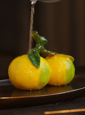 创意变色桔子茶宠摆件茶道茶玩冲水变色可M养个性网红茶室茶盘装