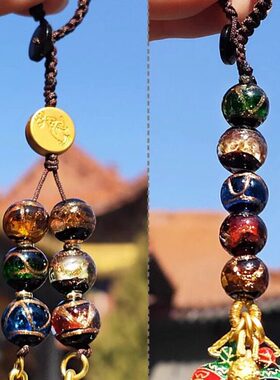 宫廷风同款北京香灰琉璃手串钥匙扣古法多宝吞金兽醒狮吊坠包挂件