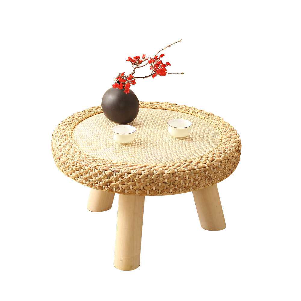 New straw woven small round tea table futon tatami stool bay window straw mat combination