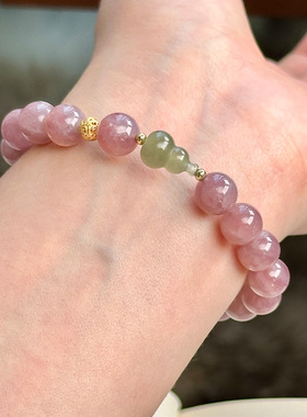 新中式桃花碧玉葫芦粉晶手链