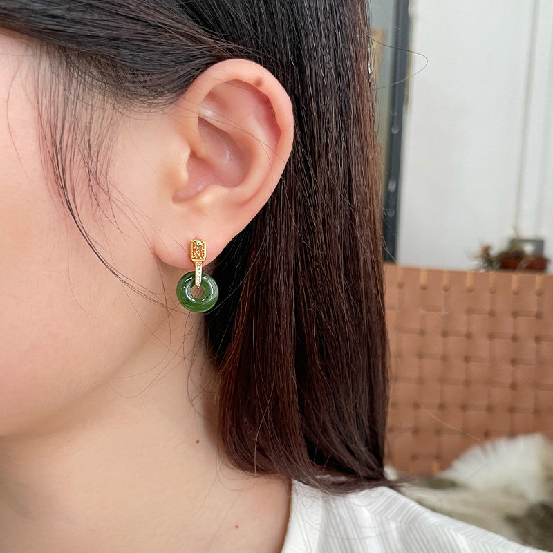 琳琯瑛和田碧玉耳环平安扣圆盘s925银耳饰耳坠新中式轻奢女友礼物,淘宝优惠券,粉丝福利购,淘宝优惠卷