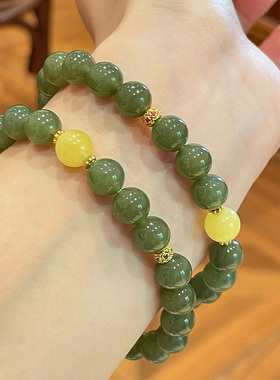 和田玉青黄口手串8mm珠径