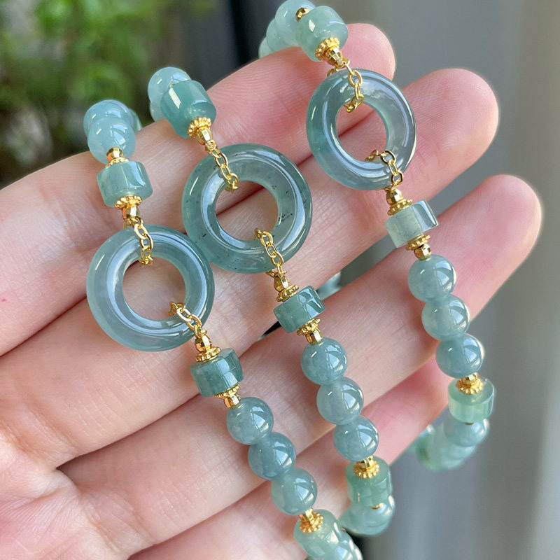 琳琯瑛天然翡翠手串女款蓝水平安扣s925银镶嵌玉石手链新中式礼物