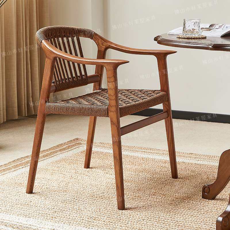 实木编织餐椅休闲编绳总统椅家用阳台藤编藤椅书桌椅靠背扶手椅,淘宝优惠券,粉丝福利购,淘宝优惠卷