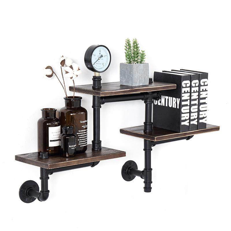 LOFT复古工业风铁艺书架客厅墙上壁挂水管置物架实木一字搁板装饰,淘宝优惠券,粉丝福利购,淘宝优惠卷