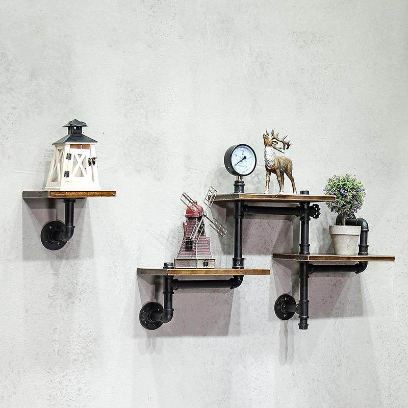 LOFT复古工业风铁艺书架客厅墙上壁挂水管置物架实木一字搁板装饰,淘宝优惠券,粉丝福利购,淘宝优惠卷