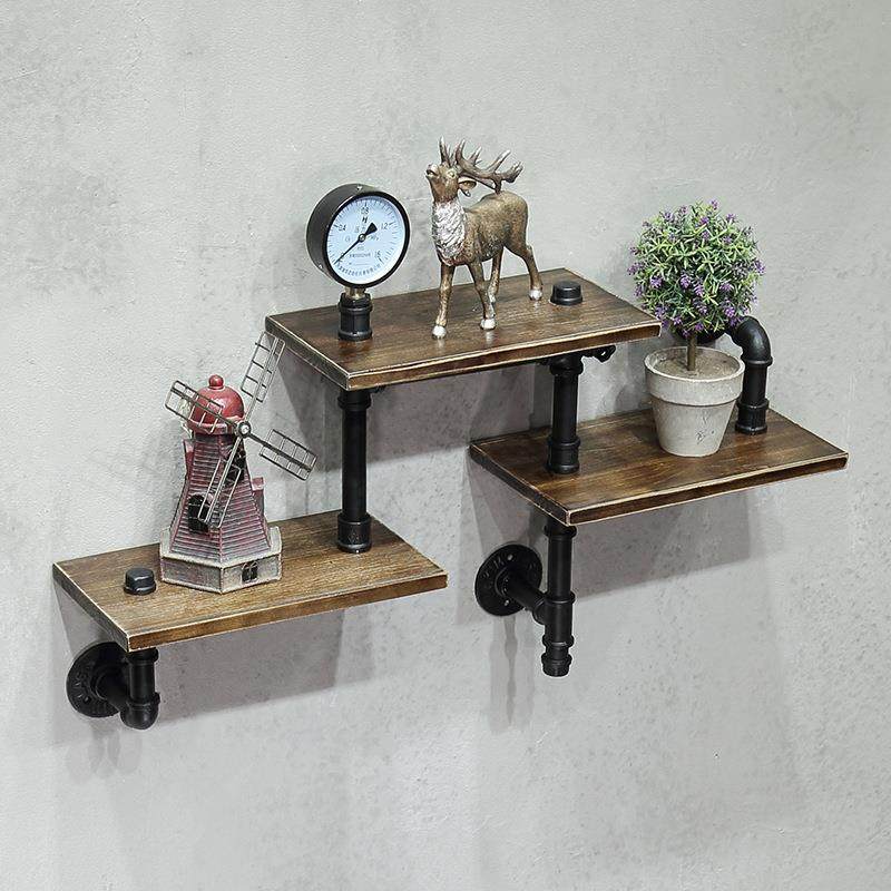 LOFT复古工业风铁艺书架客厅墙上壁挂水管置物架实木一字搁板装饰,淘宝优惠券,粉丝福利购,淘宝优惠卷