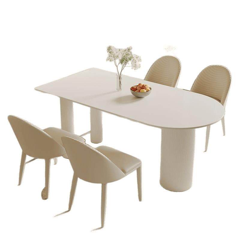 奶油风纯白色岩板餐桌餐椅组合现代简约小户型家用半圆形吃饭桌子,淘宝优惠券,粉丝福利购,淘宝优惠卷