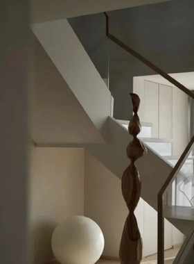 侘寂风实木雕塑橱窗装饰民宿玄关客厅茶室几何柱子大型落地摆件