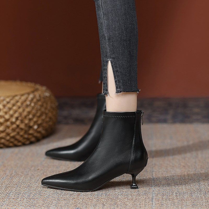 尖头细跟高跟鞋女5公分秋冬款短靴气质3cm工作鞋软皮瘦瘦靴单靴,淘宝优惠券,粉丝福利购,淘宝优惠卷