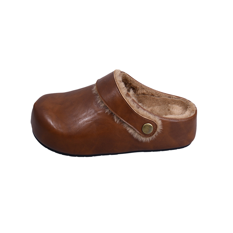 加绒复古防滑厚底半拖勃肯鞋女2025新款冬季外穿增高保暖棉鞋子女 - 图3