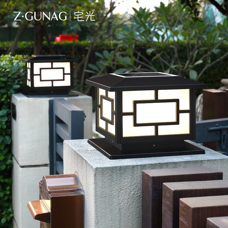 太阳能柱头灯别墅新中式围墙灯户外庭F院灯农村大门口灯柱子灯顶 - 图3