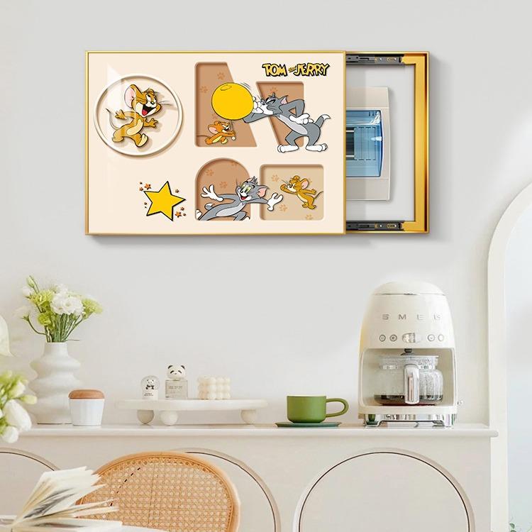 北欧风猫和老鼠电表箱装饰画奶油风多媒体遮挡电闸盒配电箱挂画 - 图0