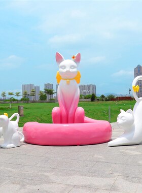景区卡通抽象猫雕塑玻璃纤维户外购物中心商业街店铺民宿排水装饰