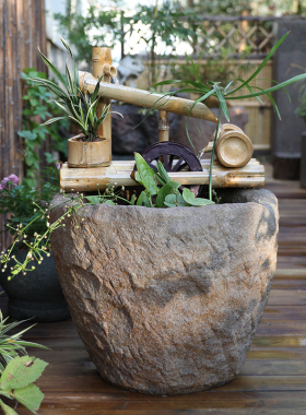 庭院循环鱼缸水车流水户外景观喷泉摆件民宿水池装饰造景假山鱼池