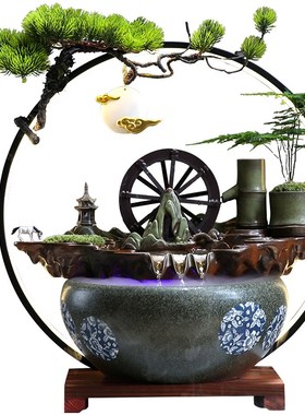 风车流水摆件循环水招财办公室开业礼物客厅水茶台装饰玄关桌水轮